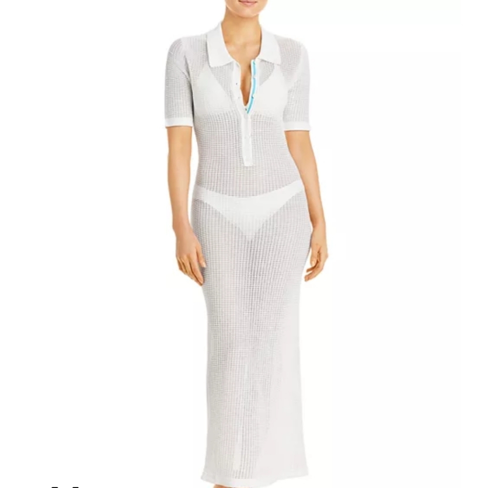 Solid & Striped The Leigh Mesh Polo Dress Cover Up White Size Large